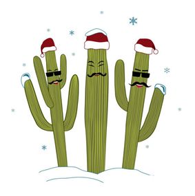 three holiday saguaro's