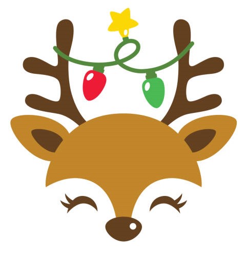 Reindeer with decorative Christmas light. Cute holiday reindeer face.